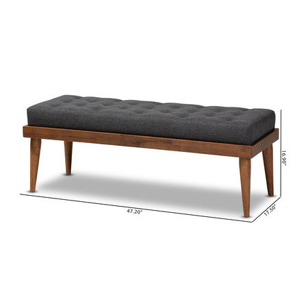 Baxton Studio Linus Mid-Century Dark Grey Upholstered and Button Tufted Wood Bench 156-9302